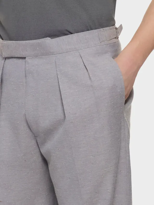 Caruso Norma pantalone vita alta grigio lana cotone seta