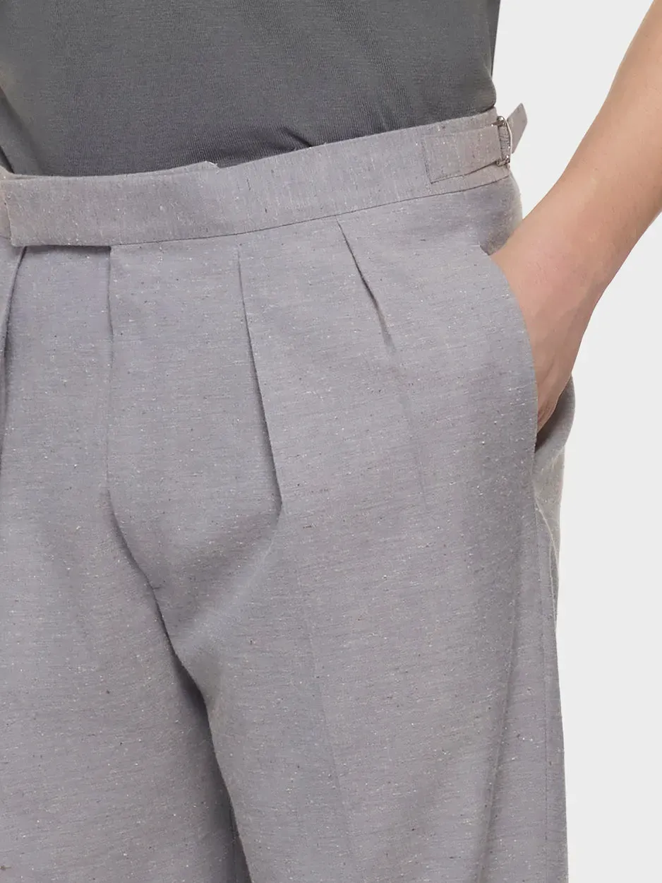 Caruso Norma pantalone vita alta grigio lana cotone seta
