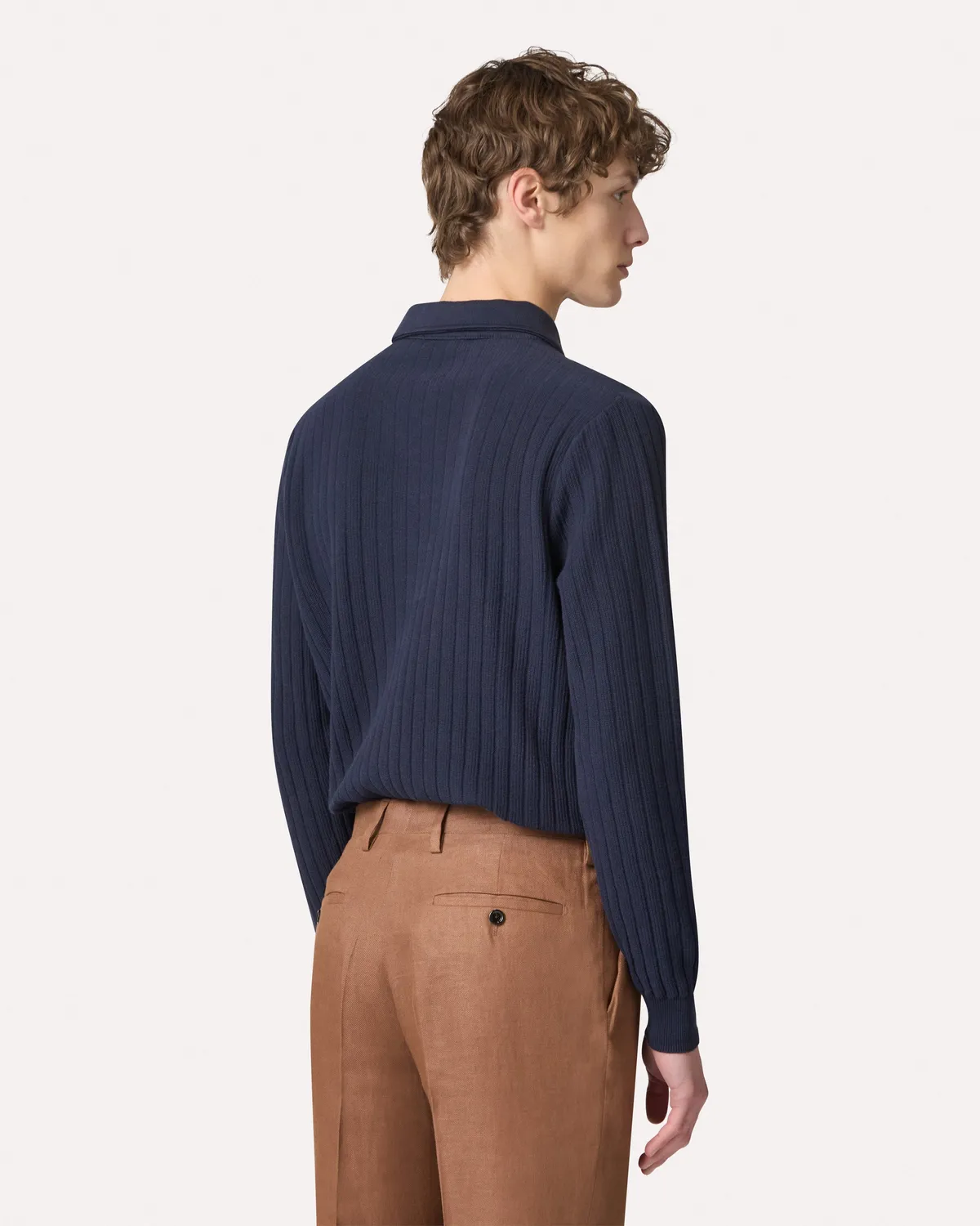 Lardini polo blu manica lunga maglia cotone piquet