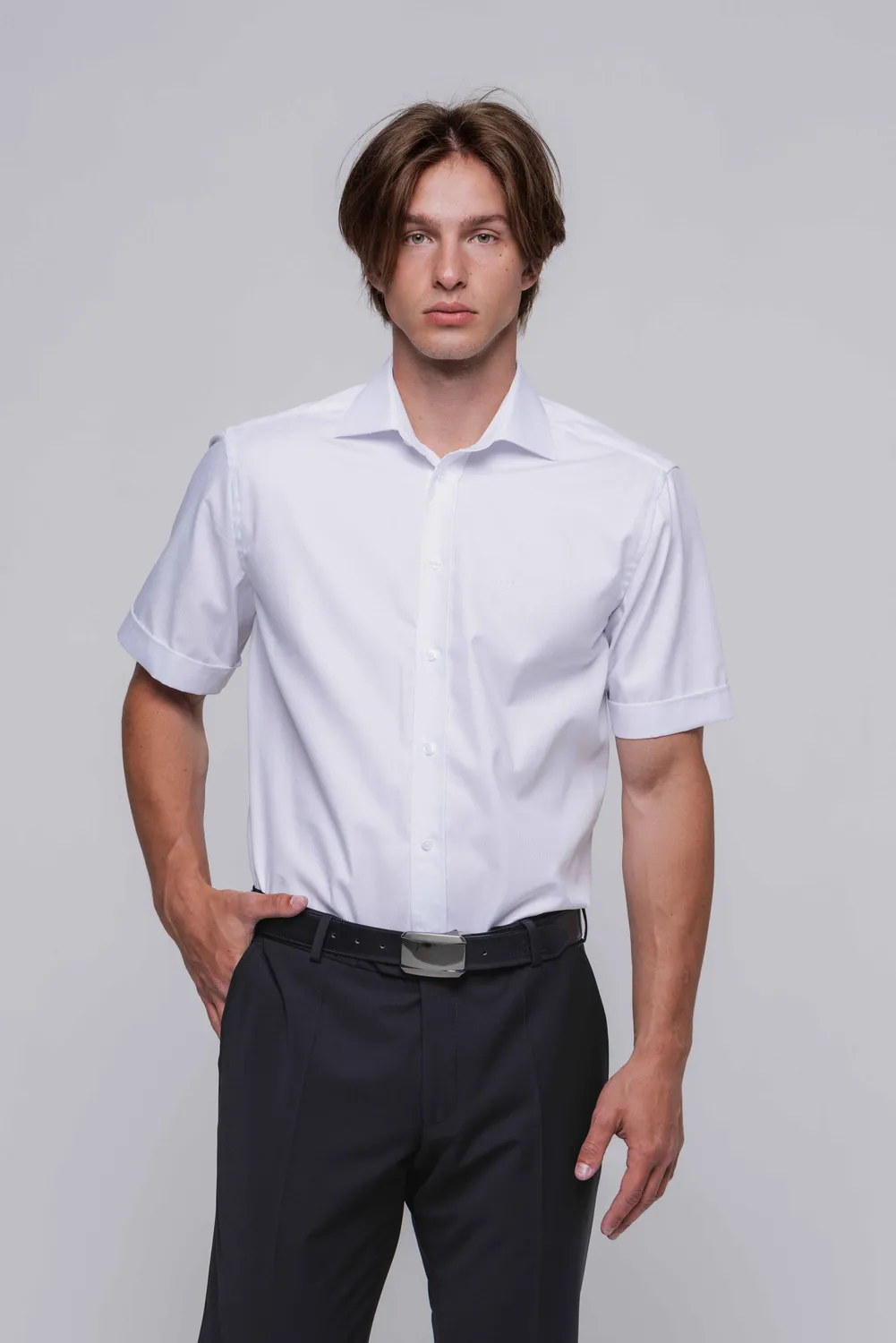 Alain Delon camicia bianca slim fit manica corta cotone