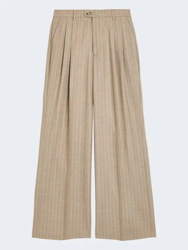 Sand Menswear 2603 Dori Super Wide pantaloni gessato beige lana