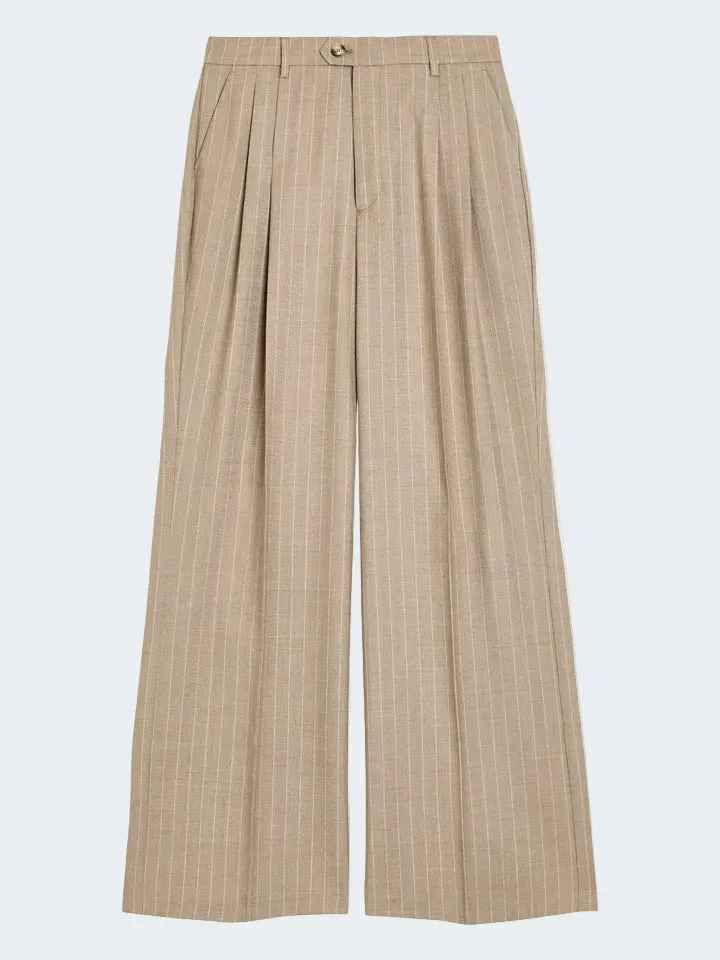 Sand Menswear 2603 Dori Super Wide pantaloni gessato beige lana