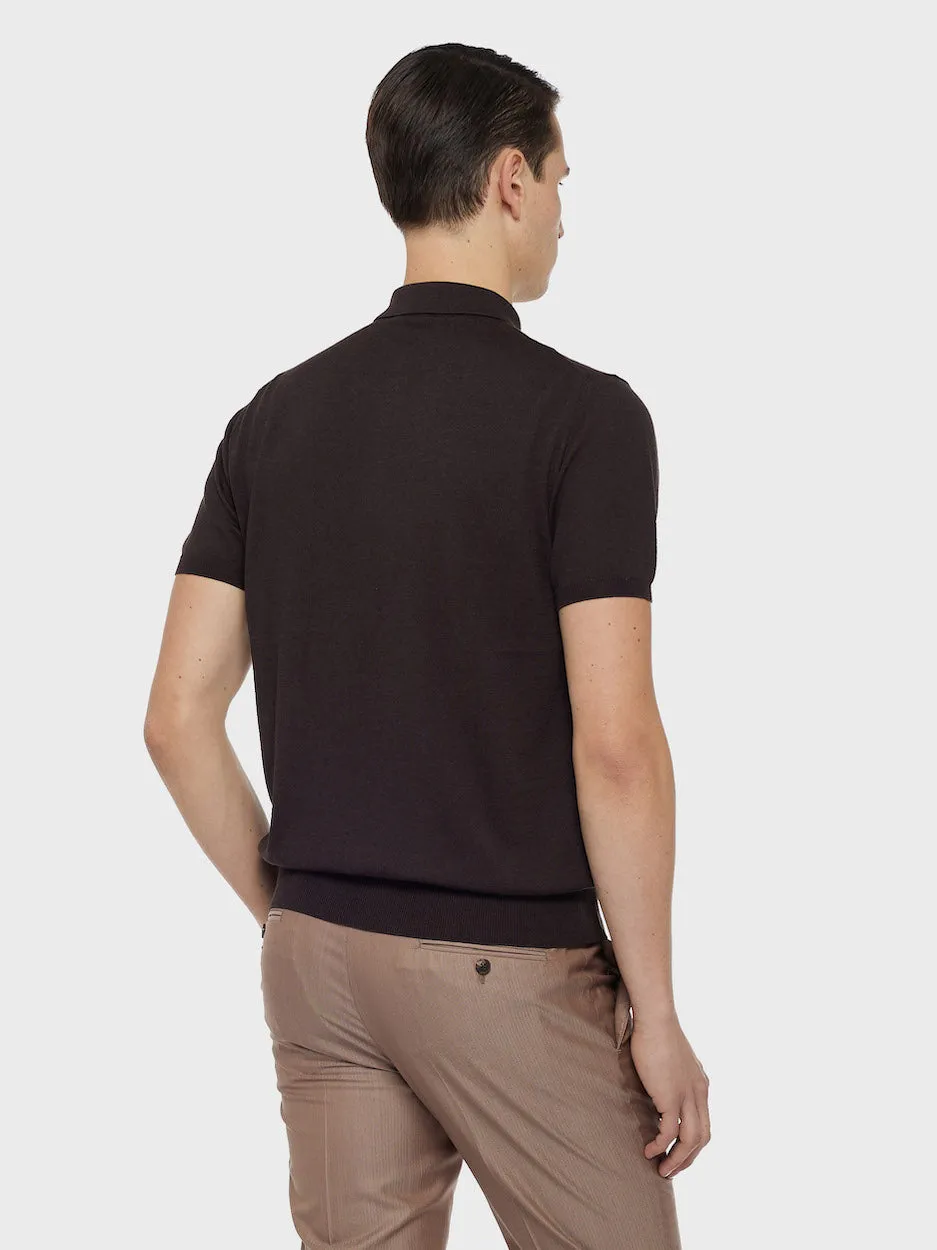 Caruso Butterfly polo maniche corte marrone seta cotone