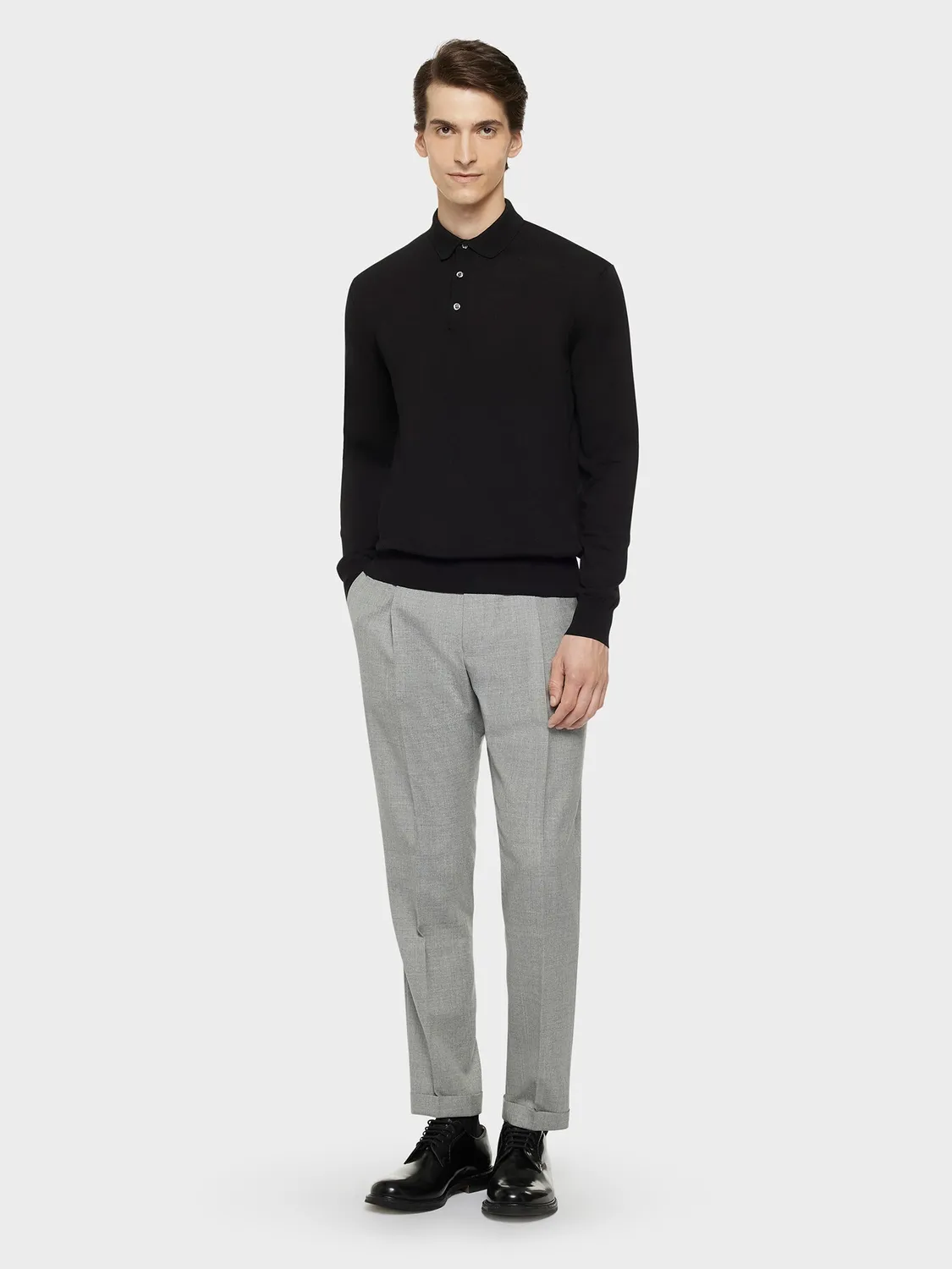 Caruso Polo maniche lunghe cotone nera