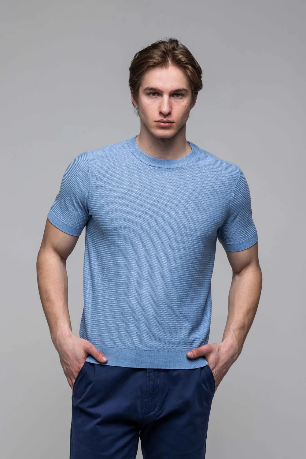 Alain Delon t-shirt azzurra lyocell 100% maglia