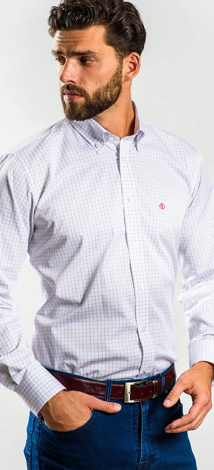 Alain Delon camicia Classic Fit bianca quadri cotone