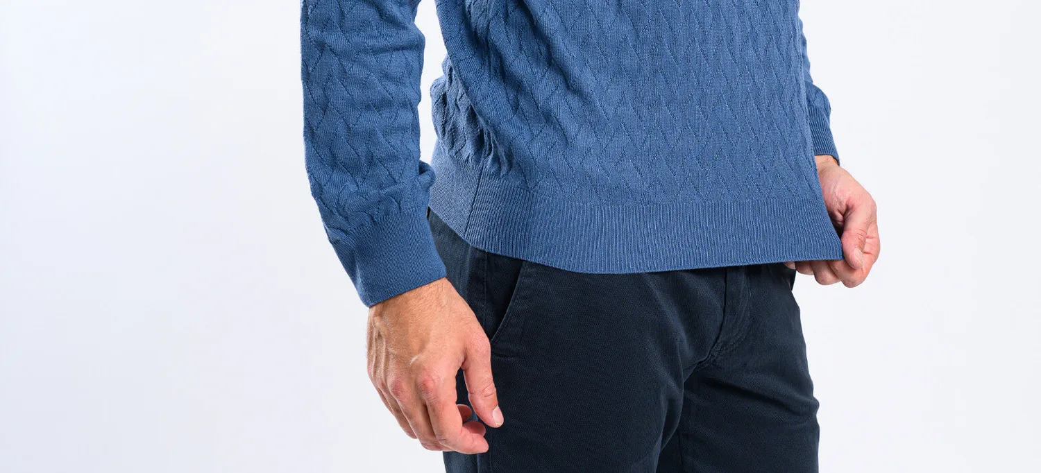 Alain Delon Maglione Blu in Cotone Slim Fit