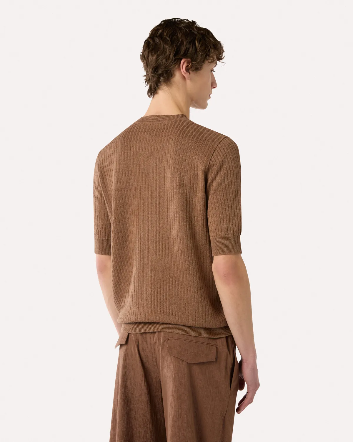 Lardini t-shirt marrone lino e cotone manica corta