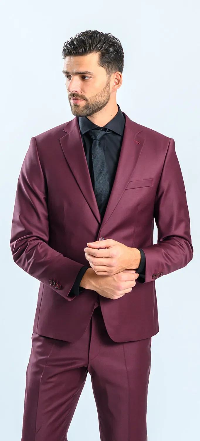 Alain Delon Abito Slim Fit Bordeaux con Gilet Doppiopetto