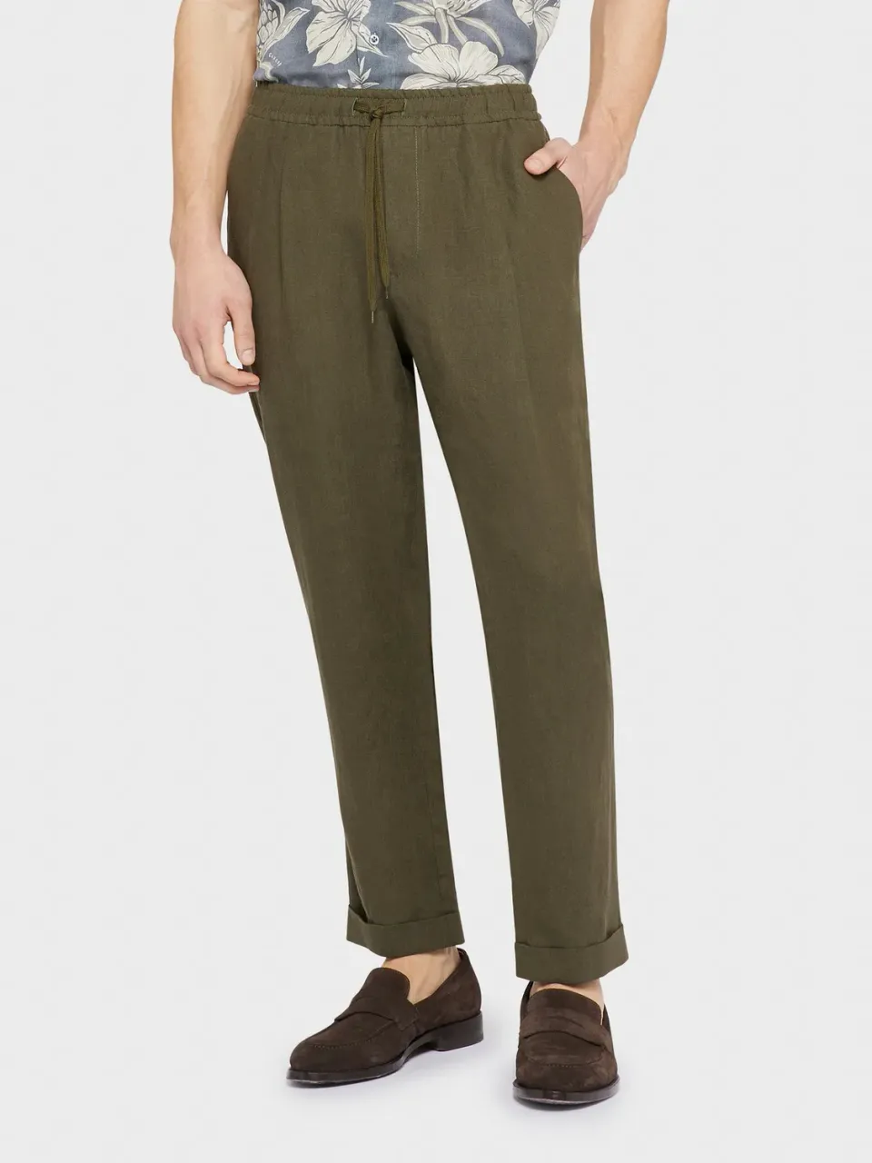 Caruso pantalone verde militare lino elastico