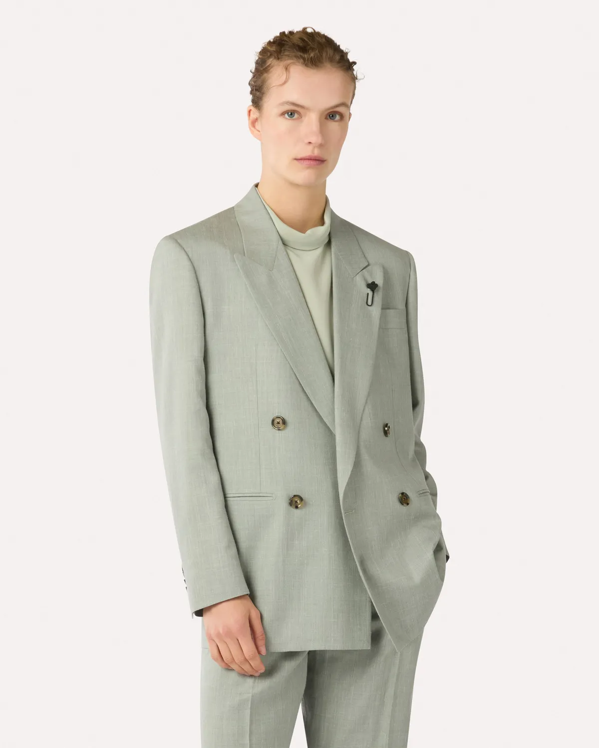 Lardini blazer doppiopetto verde twill lana seta lino