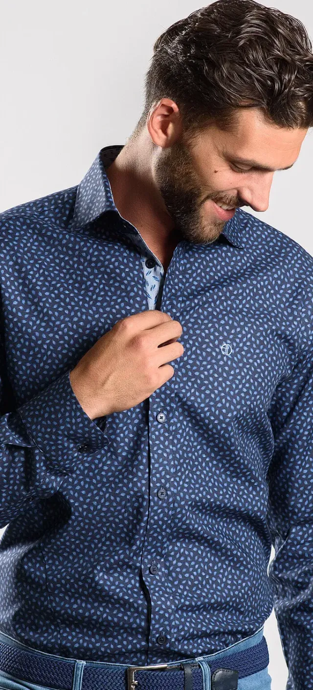 Alain Delon Slim Fit camicia blu notte fantasia cotone