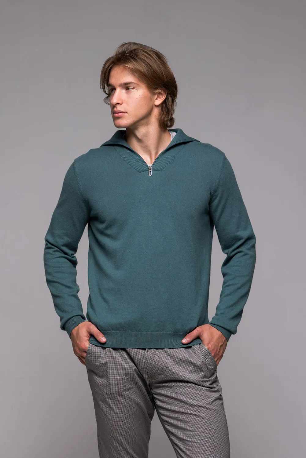 Alain Delon maglione verde con zip taglia M