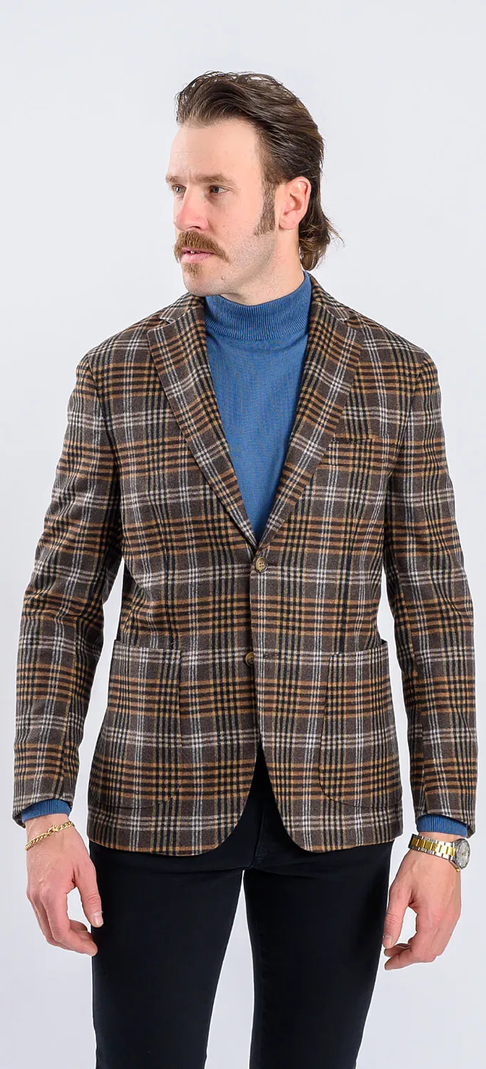 Alain Delon giacca marrone quadri lana slim fit sfoderata
