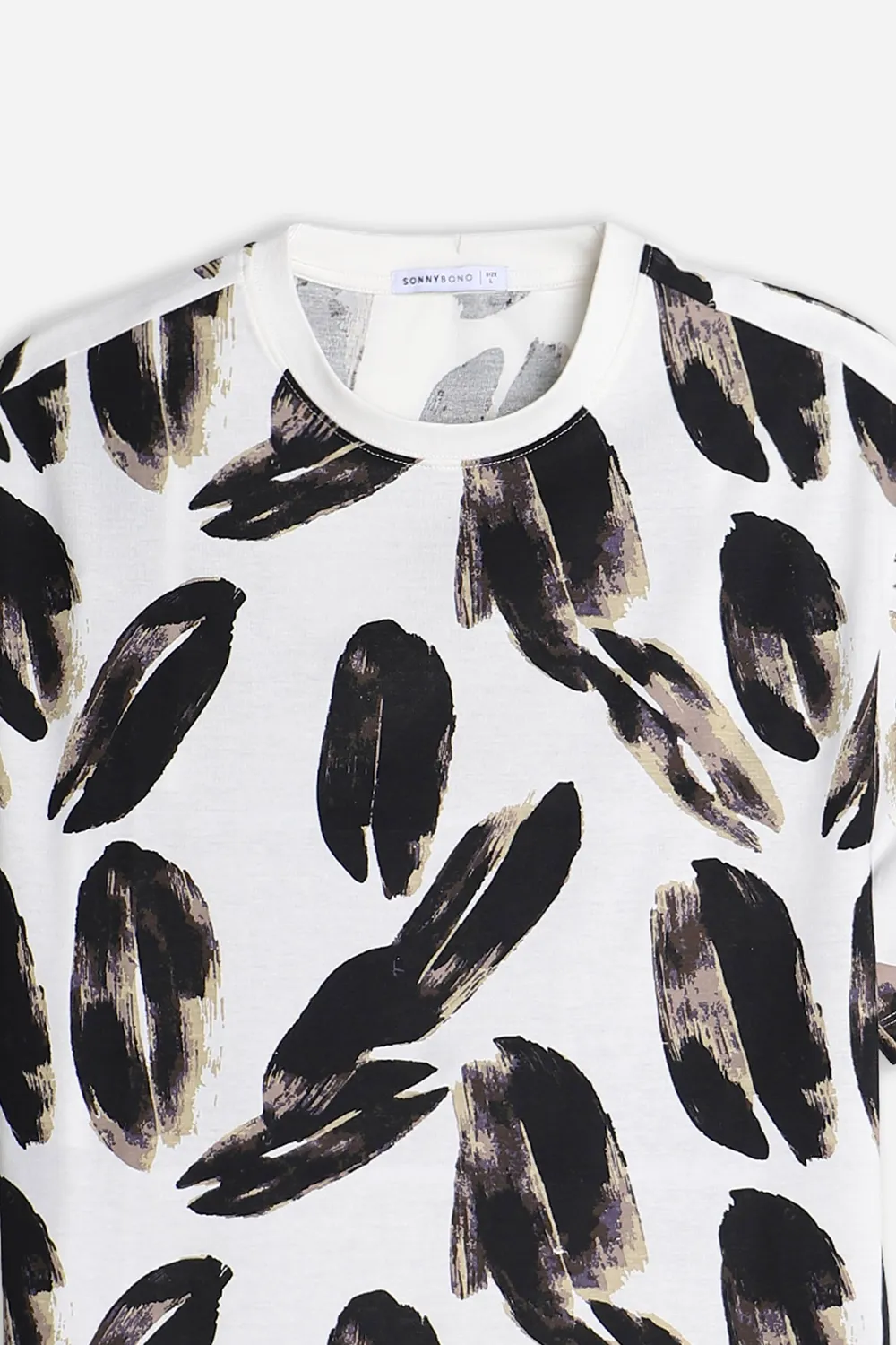 Sonny Bono Fantasia F T-Shirt Girocollo Panna 100% Cotone