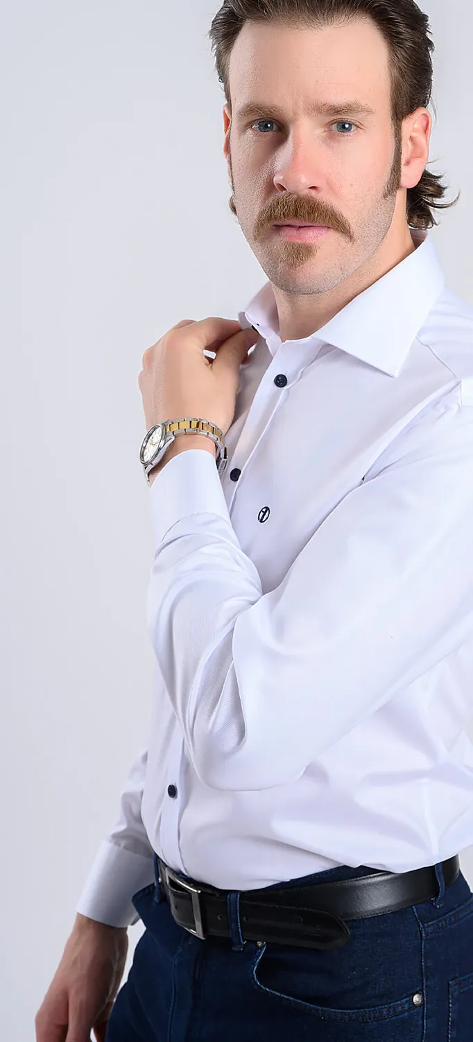 Alain Delon camicia extra slim fit bianca rigata