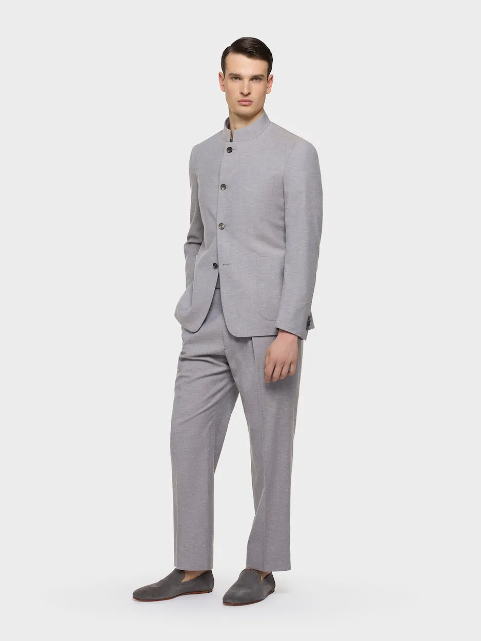Caruso Pantalone vita alta lana cotone seta grigio