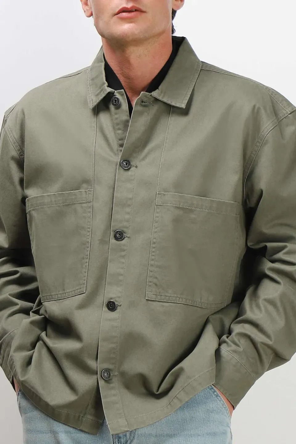 Sonny Bono Overshirt Doppia Tasca Giacca Cotone Verde Militare