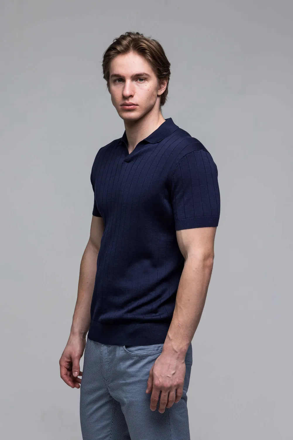 Alain Delon polo maglia blu scuro cotone e tencel