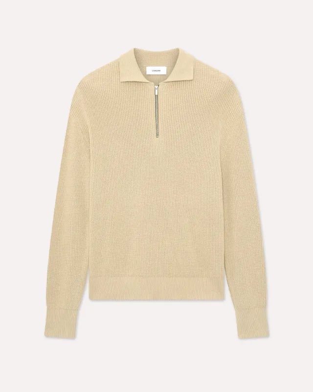 Lardini Polo beige maglia cotone manica lunga zip