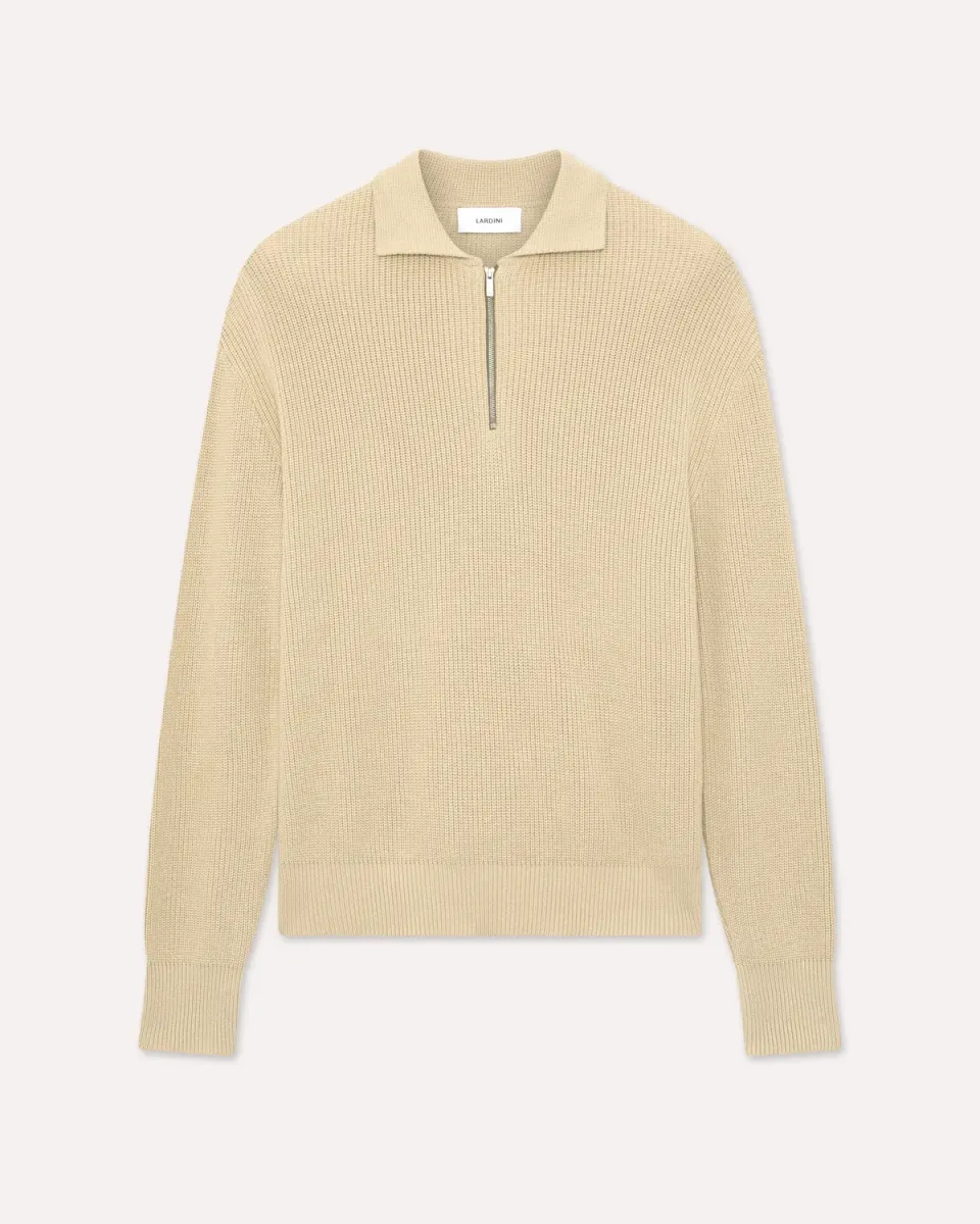 Lardini Polo beige maglia cotone manica lunga zip