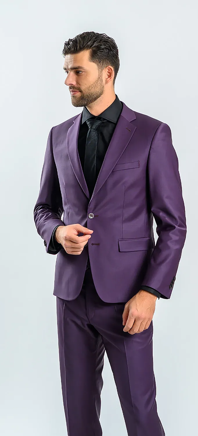 Alain Delon Abito Slim Fit Viola con Gilet 3 Pezzi