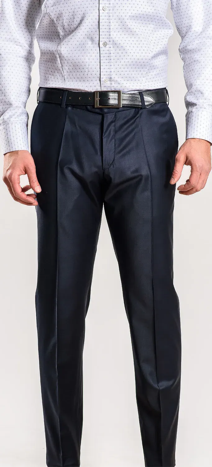 Alain Delon pantalone abito blu navy slim lana stretch