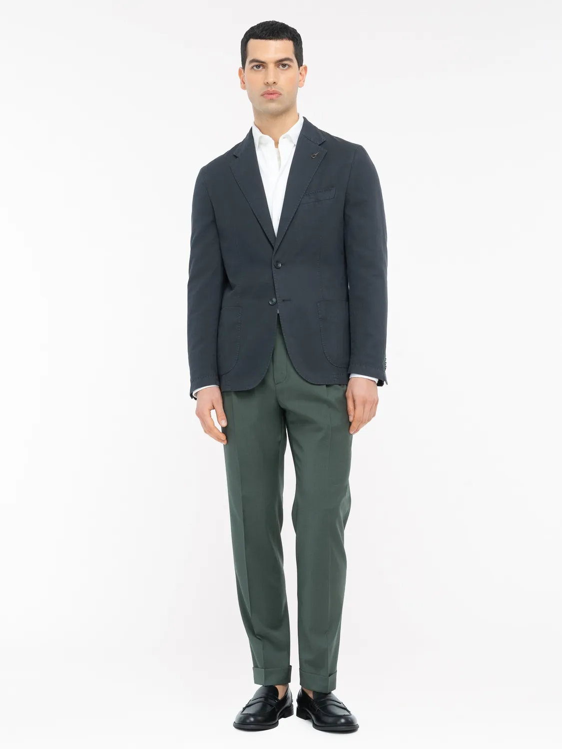 Paoloni Giacca sfoderata twill blu cotone lino stretch