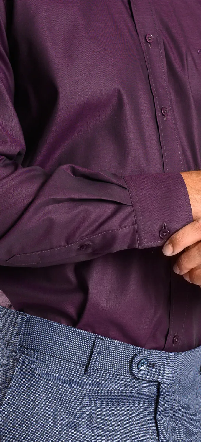 Alain Delon camicia slim fit melanzana cotone Getzner