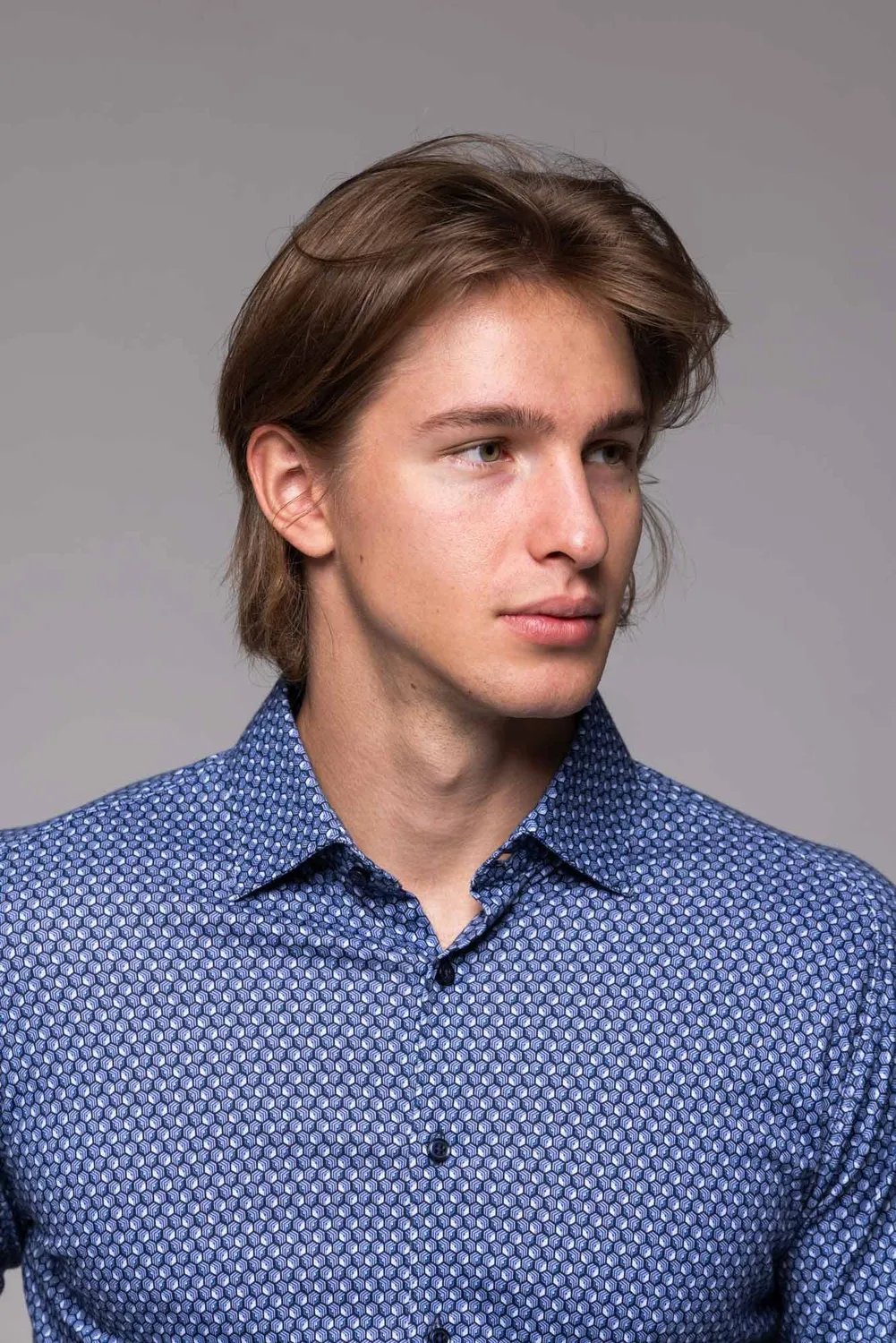 Alain Delon Camicia Uomo Extra Slim Fit Blu Jersey Elasticizzata