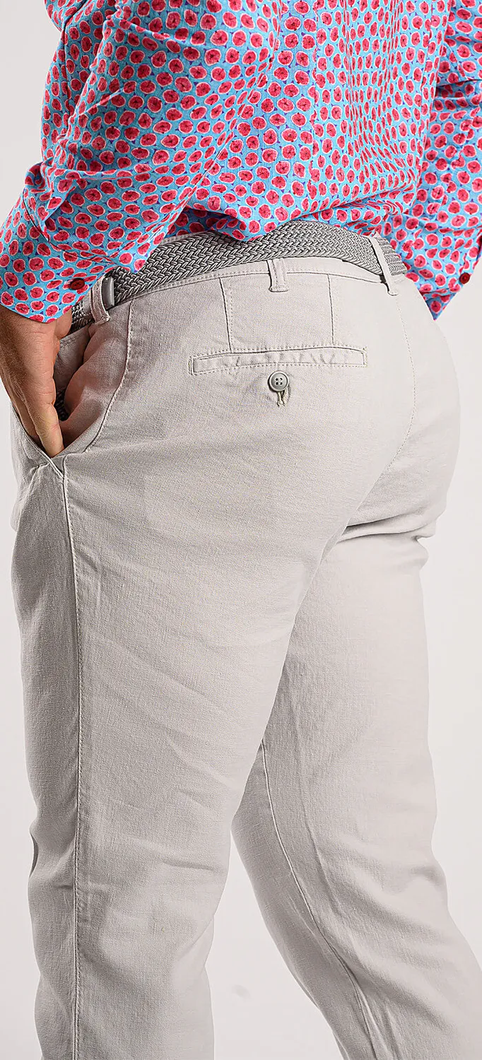 Alain Delon pantalone lino grigio chiaro slim fit elastico