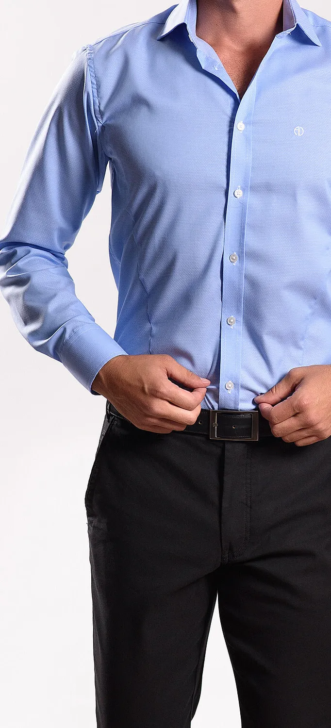 Alain Delon camicia azzurra extra slim fit micro pois