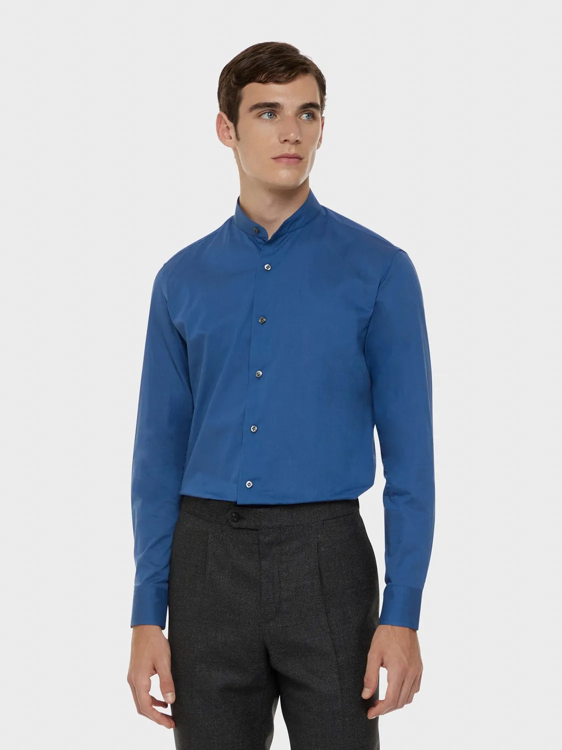 Caruso Butterfly camicia coreana azzurra in cotone