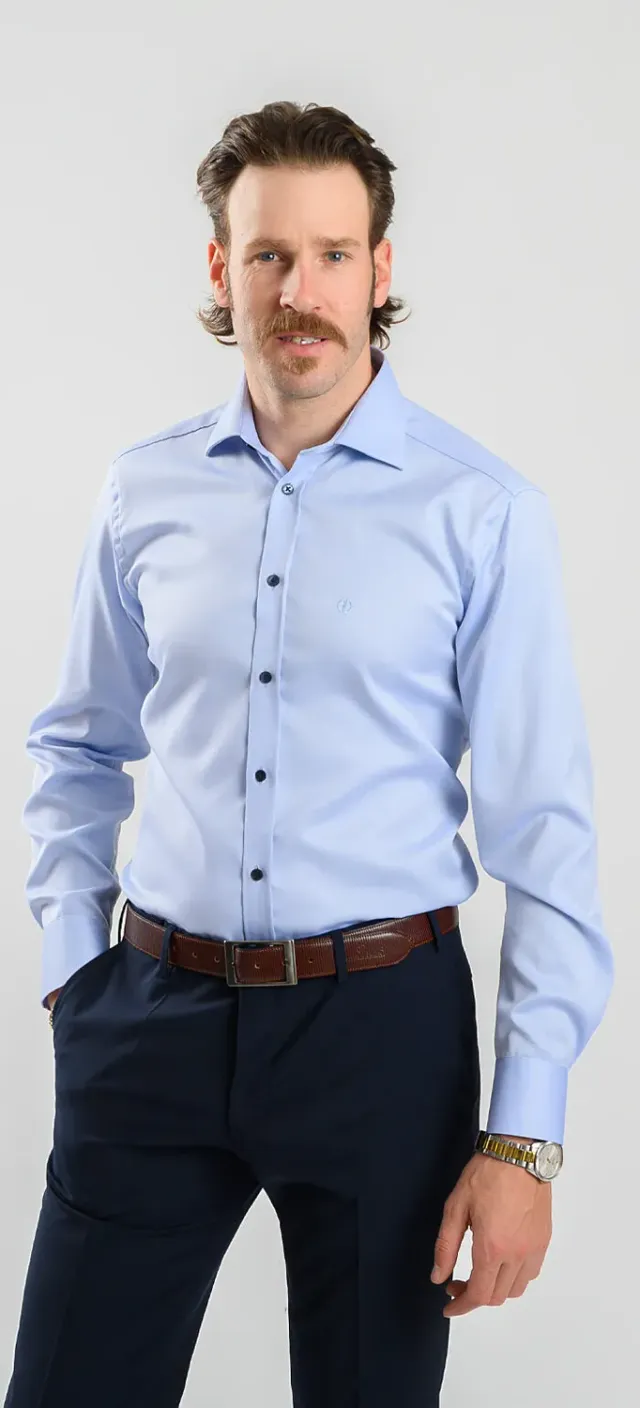 Alain Delon camicia blu microfantasia extra slim Getzner