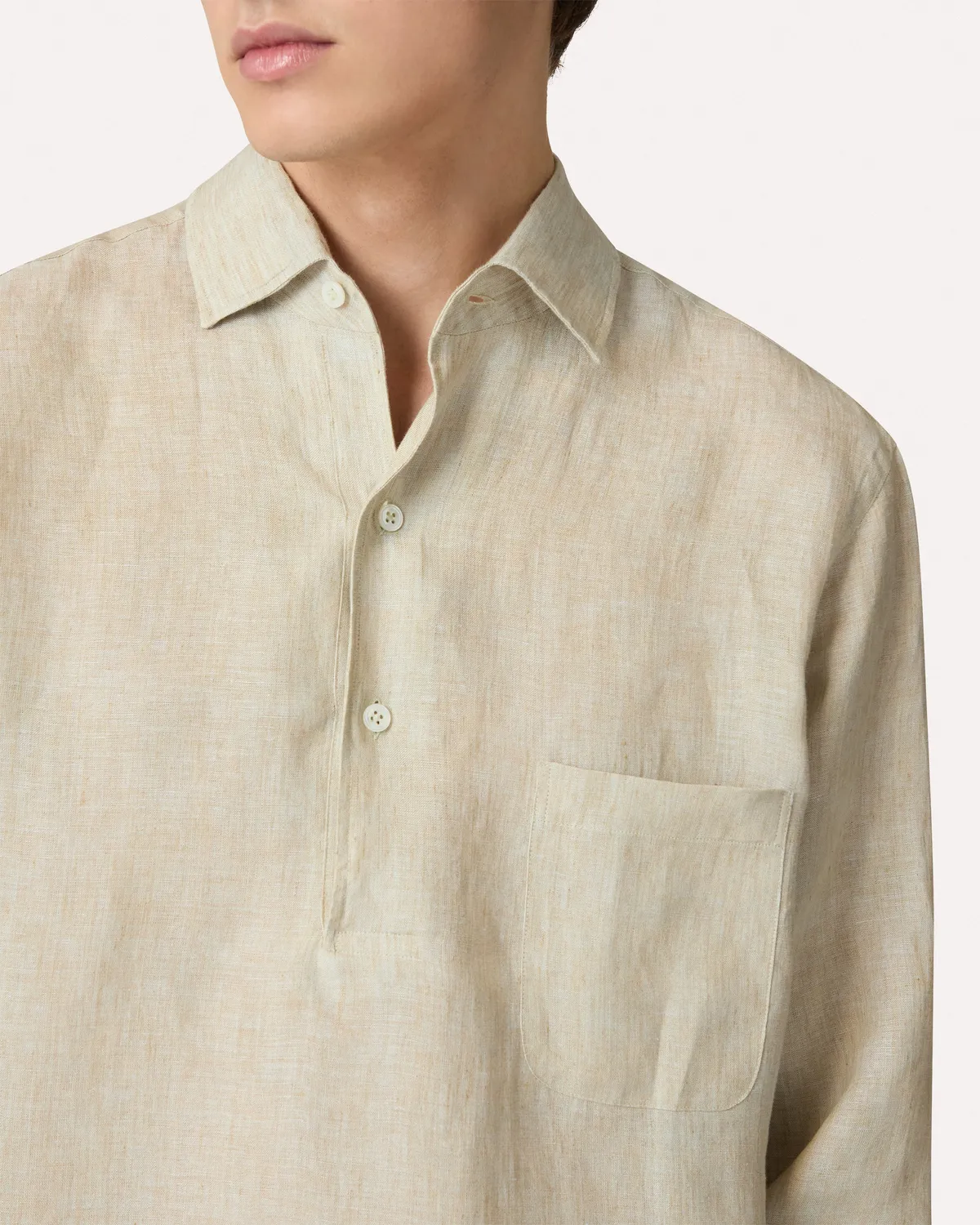 Lardini Camicia Polo Lino Delavé Beige Salvia Boxy