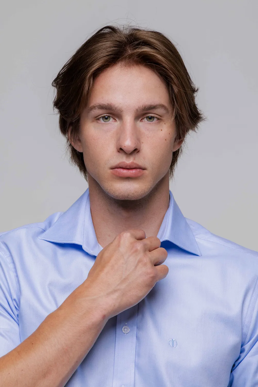 Alain Delon Oxford camicia manica corta azzurra cotone