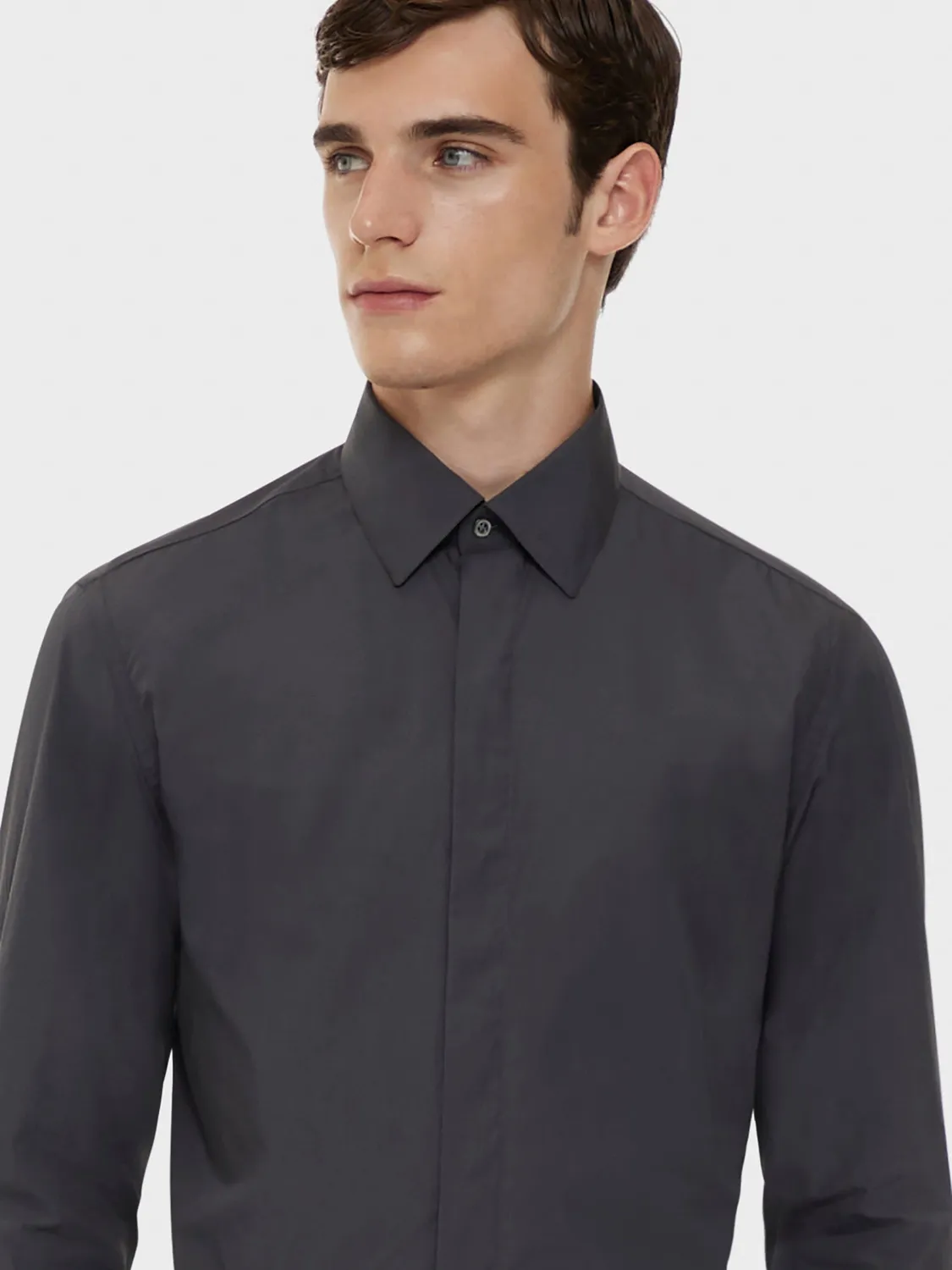 Caruso Butterfly camicia slim cotone grigia popeline