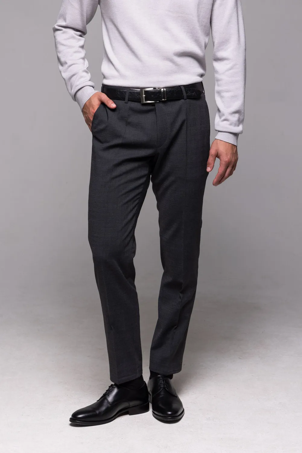 Alain Delon Abito Slim Fit Grigio a Quadri Taglie Forti