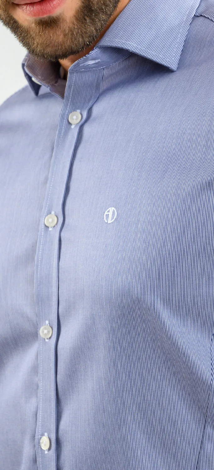 Alain Delon camicia extra slim fit blu righe bianche cotone