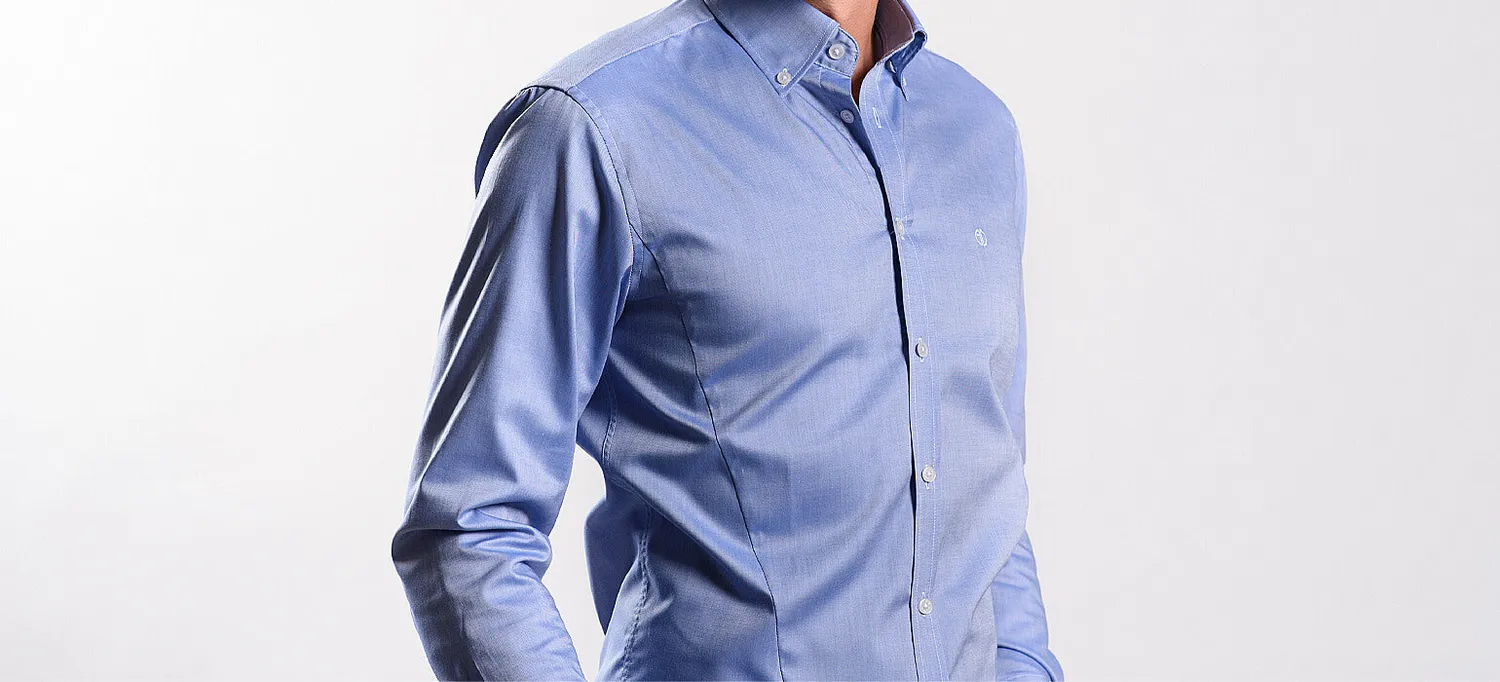 Alain Delon camicia slim blu effetto denim