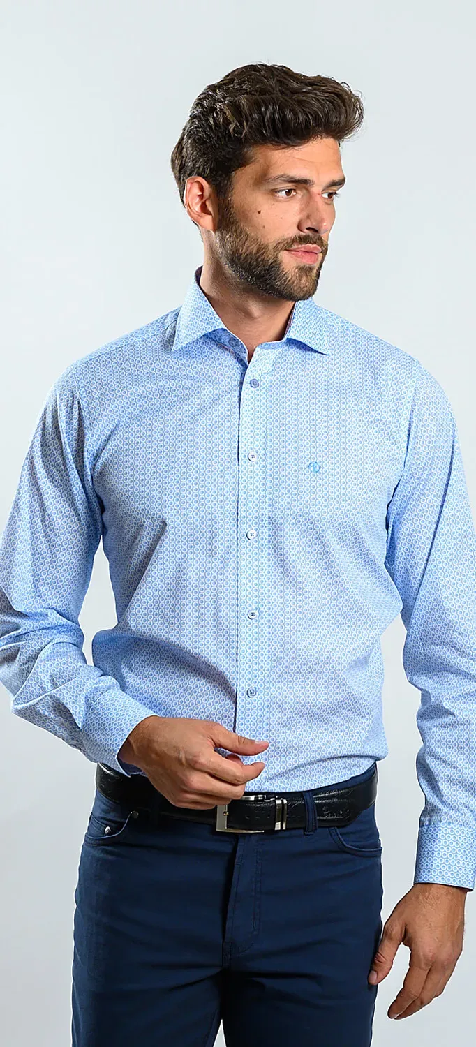 Alain Delon Camicia Slim Fit Azzurra Fantasia Cotone