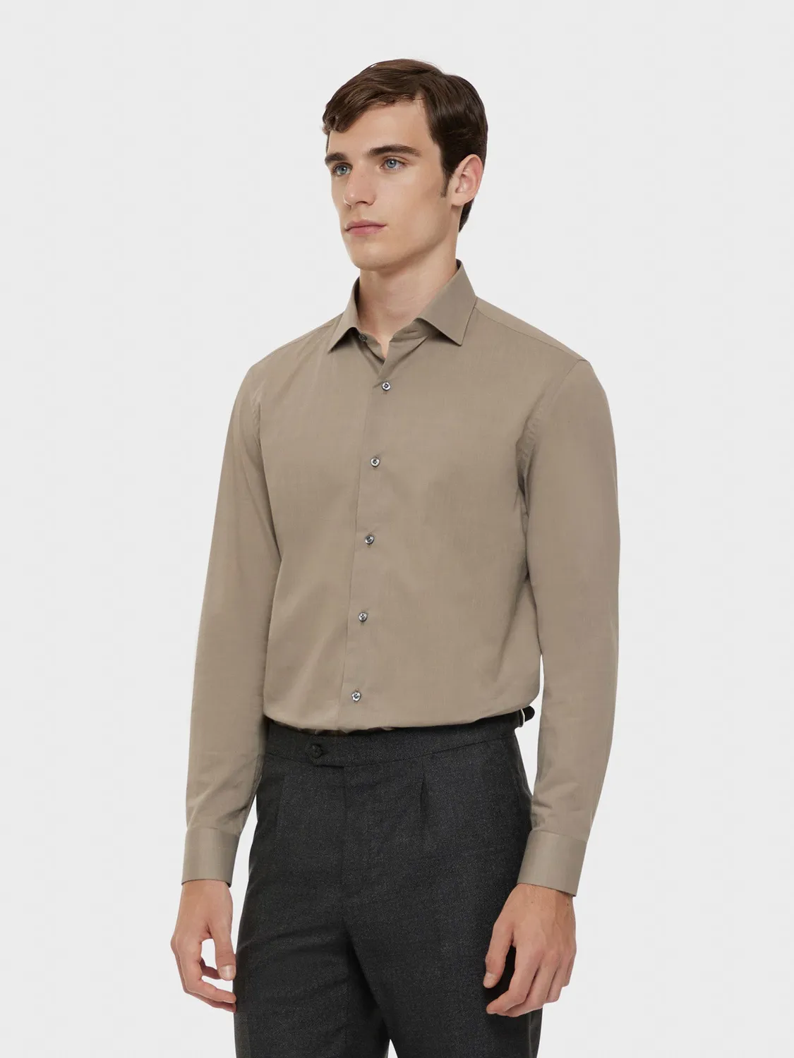 Caruso Butterfly camicia slim cotone sabbia madreperla