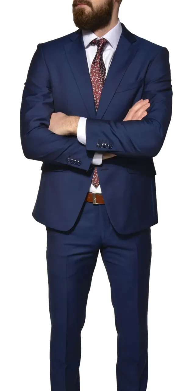Alain Delon abito blu slim fit taglia 106 lana Super 120s
