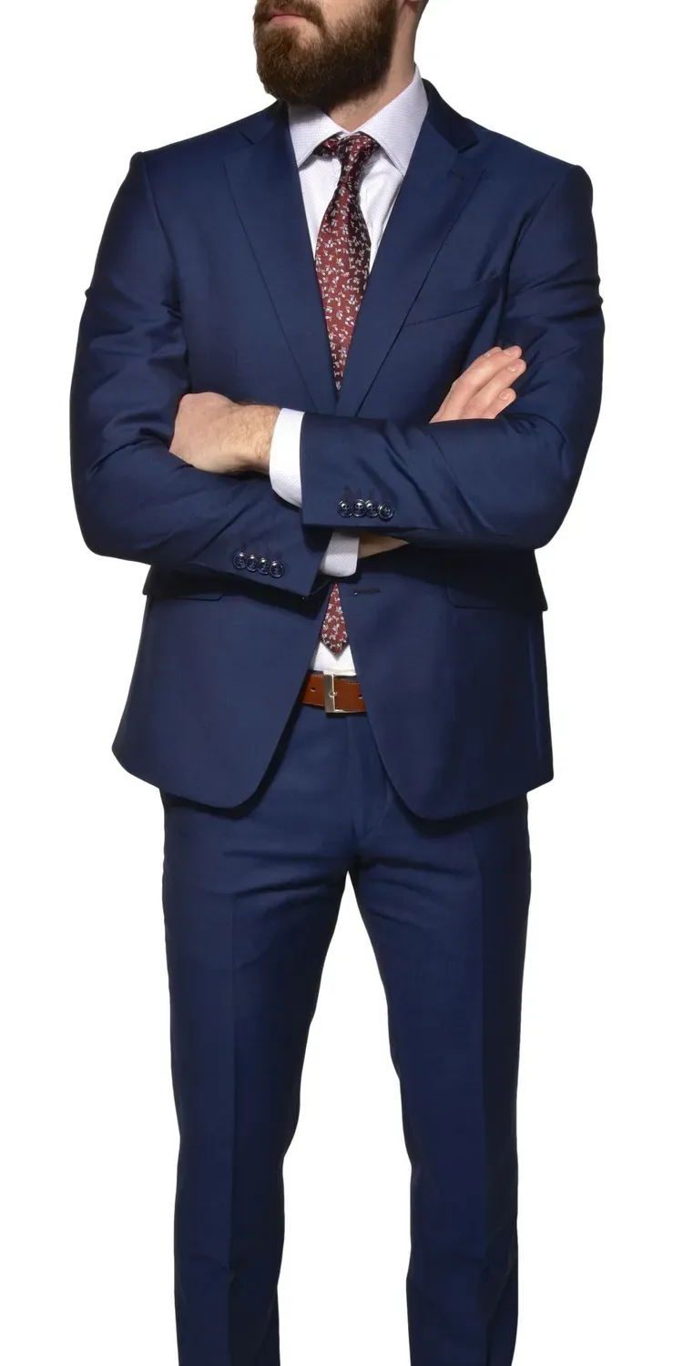Alain Delon abito blu slim fit taglia 106 lana Super 120s