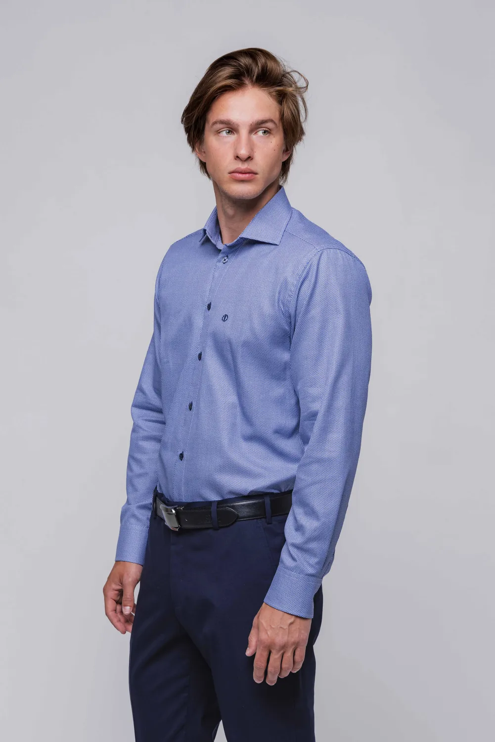 Alain Delon camicia slim fit blu-bianca fantasia cotone