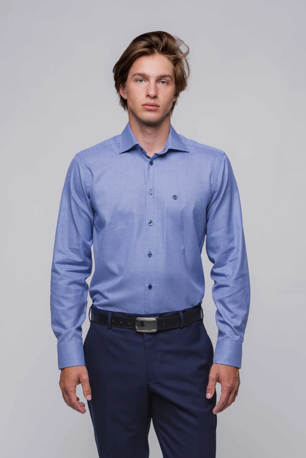 Alain Delon Extra Slim Fit camicia fantasia blu 40 cotone