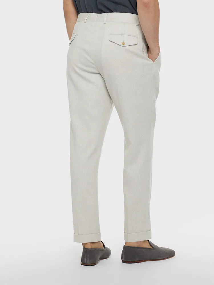 Caruso Norma pantalone carrot bianco lino lana