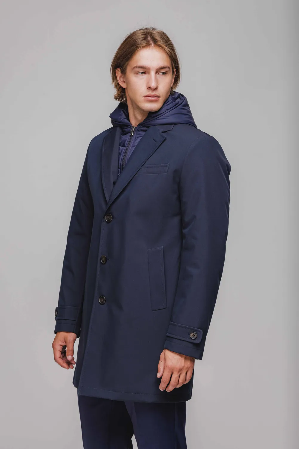 Alain Delon cappotto blu cappuccio taglia 50