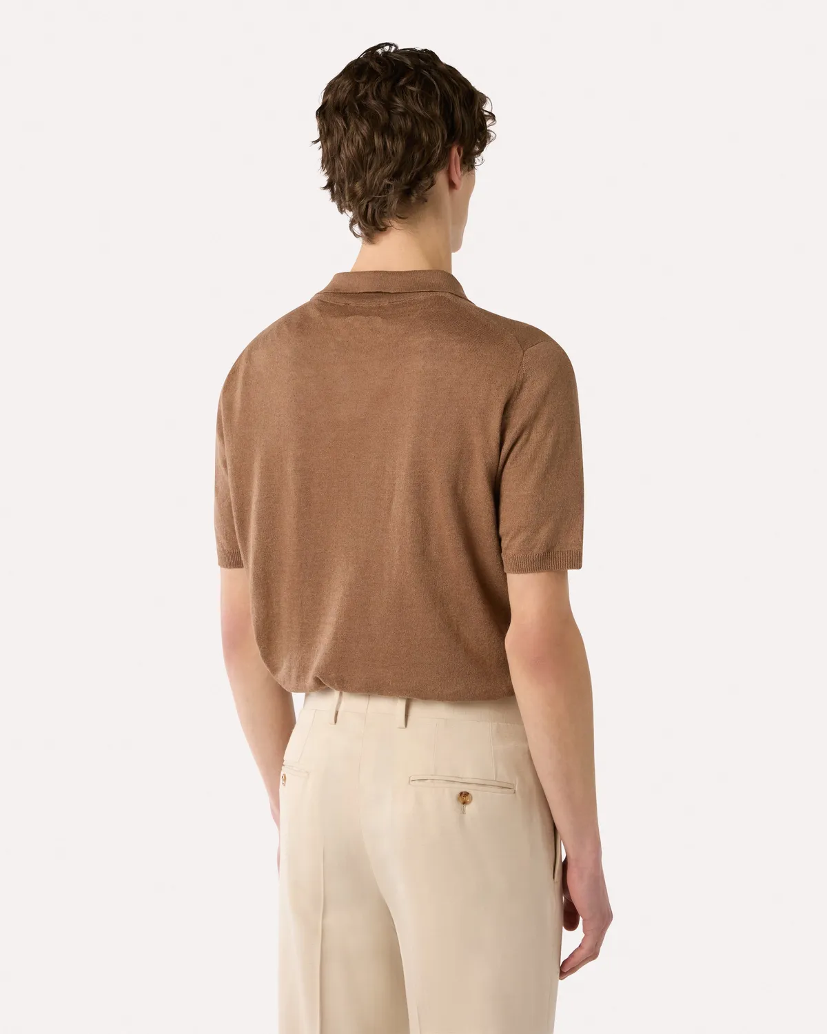 Lardini Polo in Maglia Marrone Lino e Cotone