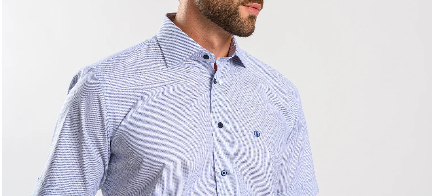 Alain Delon Slim Fit camicia manica corta azzurra 41 a righe